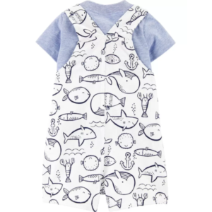 Jardineira Branca Whale + Camiseta Azul – Carter´s